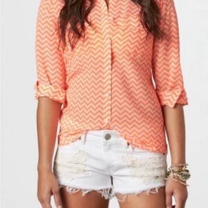 AE Outfitters Neon Orange Chevron Button Down Shirt